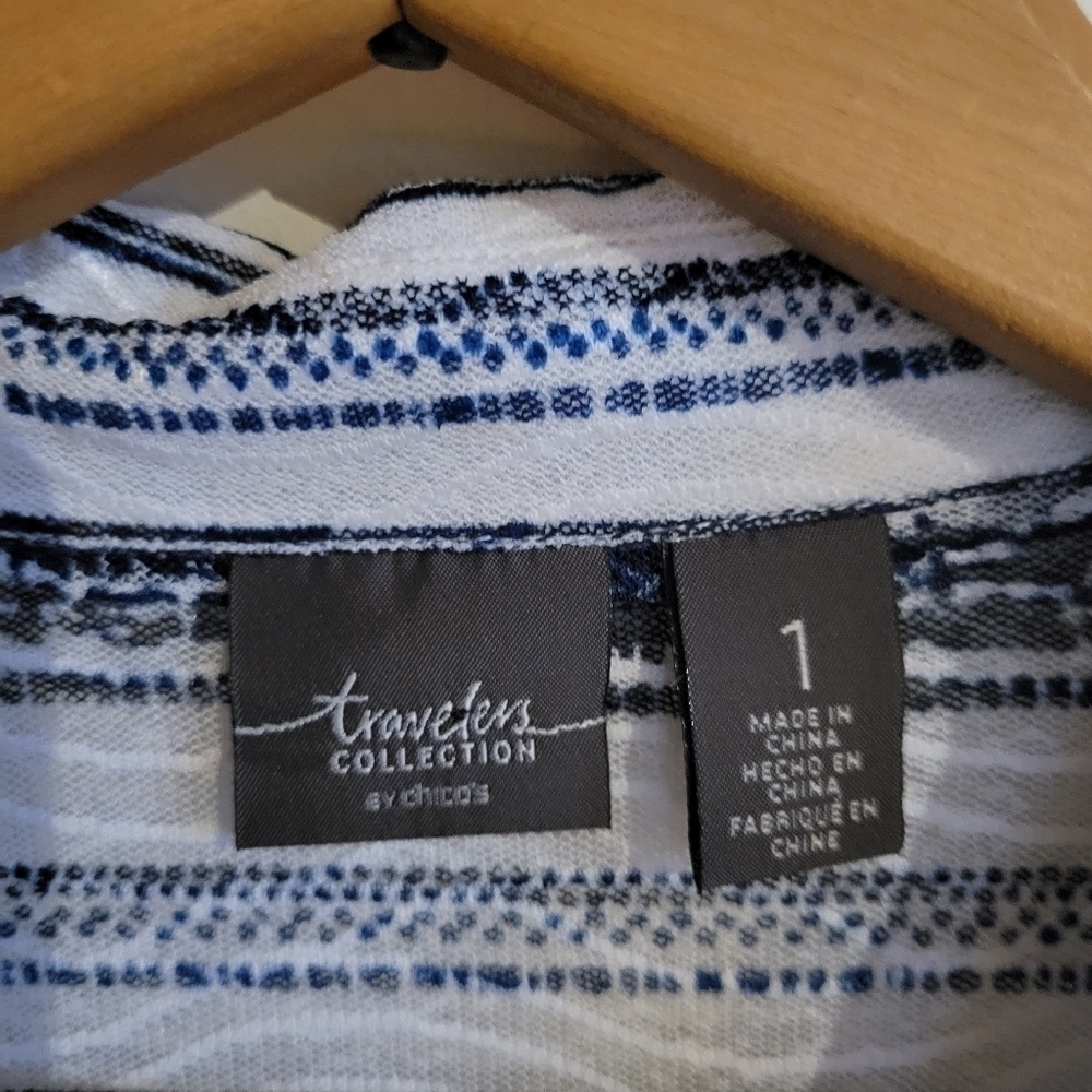 Chico's Travelers Button Down Long Sleeve Sheer Navy Blue White 1 Medium 8 - Picture 2 of 10